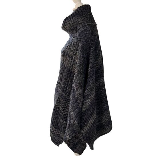 Ralph Lauren Denim & Supply Wool Patchwork Turtleneck Poncho Sweater Grey One Sz - Picture 2 of 8